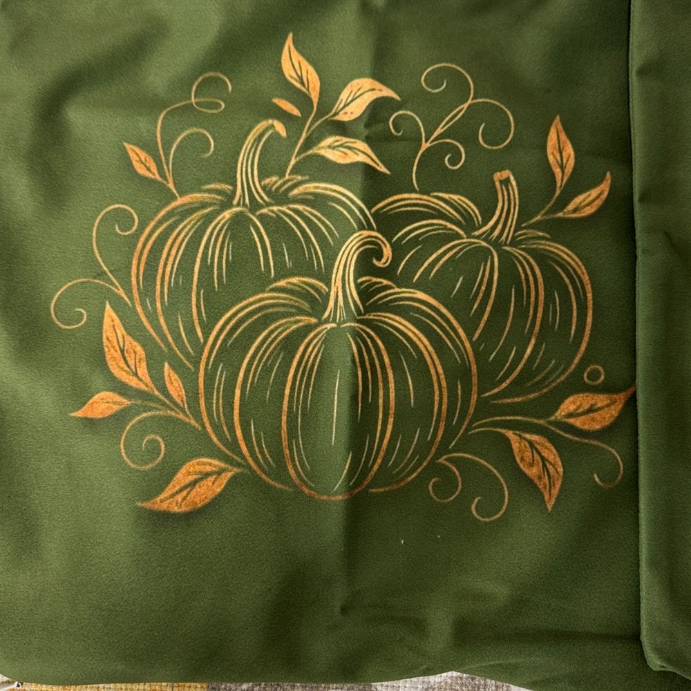 Autumn Pumpkin Floral Square Pillowcase - Green - Picture 5 of 8